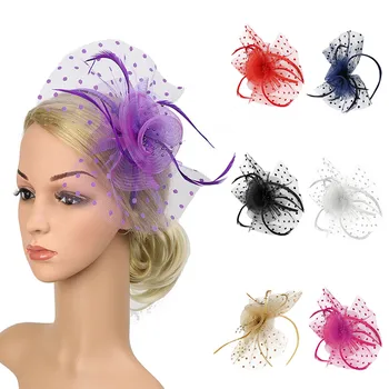 Элегантная заколка для волос с цветочными перьями и сеткой, повязка на голову для вечеринки, коктейльного бала, свадьбы, аксессуары для волос, женский головной убор, головной убор