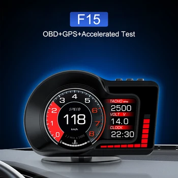 Электронные Аксессуары HUD OBD GPS Двойная Система 6 Функций Сигнализации Датчик оборотов F15 Ускоренный Тестовый Автомобильный Головной Дисплей Спидометр